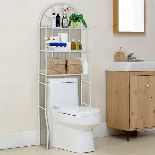 Über WC Badezimmer platzsparendes Aufbewahrungsregal in weiß Metalloptik - Bild 2 von 3