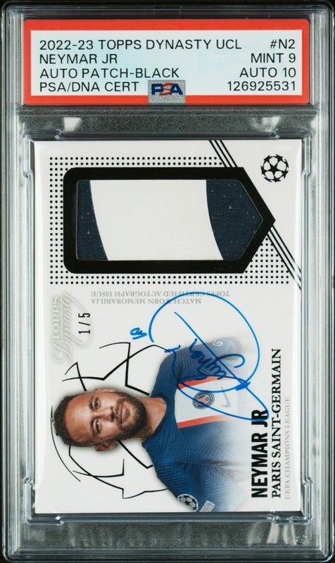 PSA 9 MINT Neymar Jr. 2022-23 Topps Dynasty UCL Patch Auto Black #N2 1/5 AUTO 10