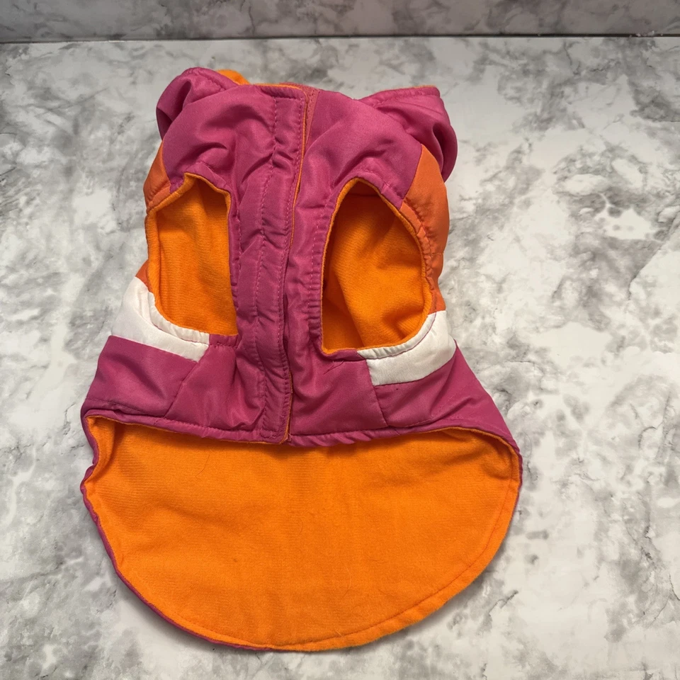 Dog Vest with Hood. Nylon Shell w/Lightweight Lining. Pink/Orange/White Size S - Image 2 of 4