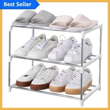 3-Tier Space-Saving Shoe Rack - Stylish White Organizer for Your Closet