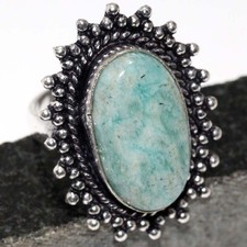 925 Silver Plated Amazonite Jewellery Ring Handmade Gemstone Size Us 5.5 JW
