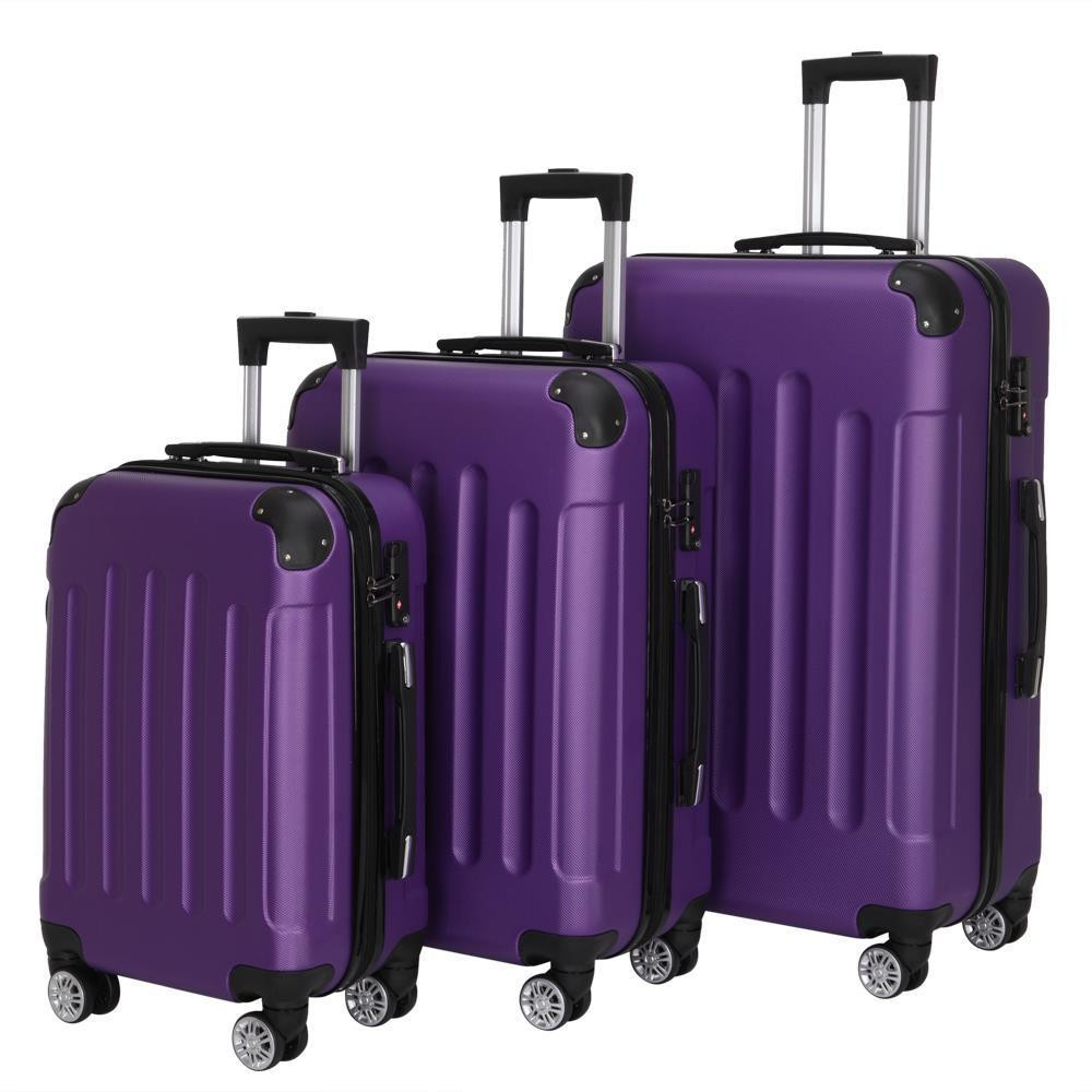 3 Piece Set Suitcase Spinner Hardshell Lightweight 20" 24" 28" Purple