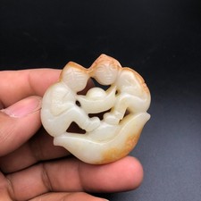 China Dynasty Old Jade Carved Fengshui Double people Amulet Pendant,D153