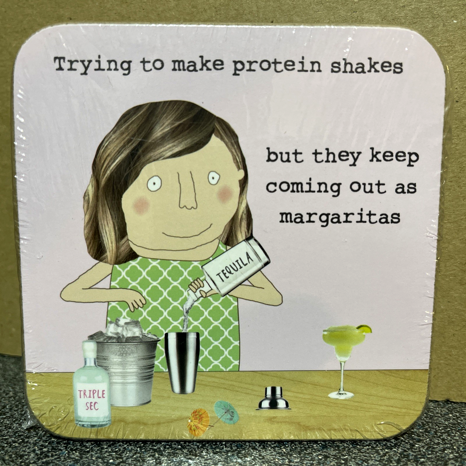 Funny ‘Protein Shakes’ Cork Backed Coaster - 10 x 10 cm Rosie Made A Thing