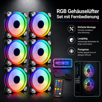 Coolmoon RGB Aura LED Gehäuselüfter 120mm mit Controller 1-10 Stück PC Case Fan