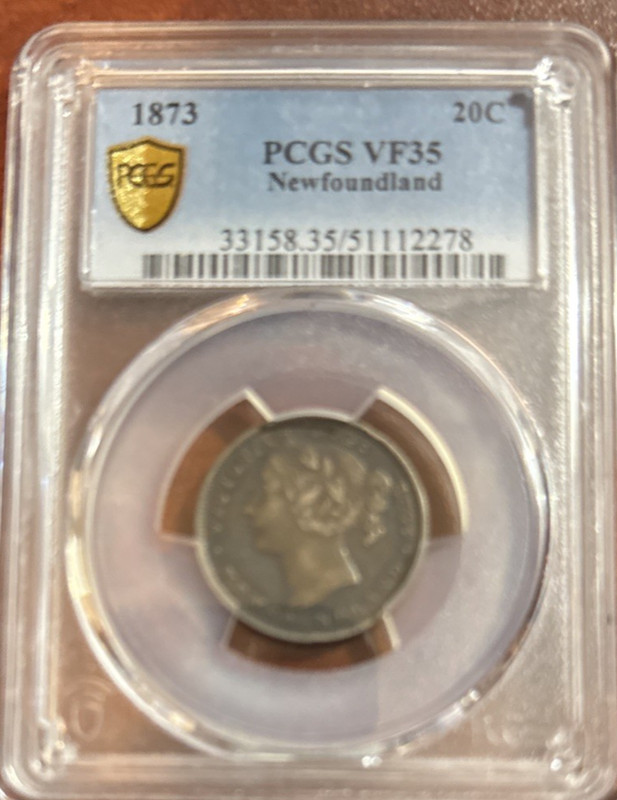 1873 Newfoundland 20 Cents Silver Coin in a PCGS Holder