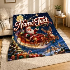 Santa Sleigh Name Coral Fleece Blanket Personalized Christmas Decor