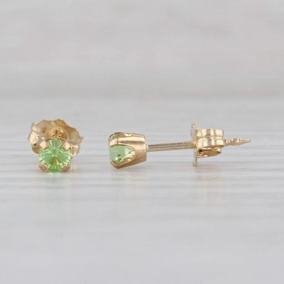 Hellgrün Glas Imitation Peridot Ohrstecker 14k Gelbgold Nieten - Bild 2 von 4