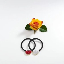 2Pcs Heart Hair Ties Elastic Ponytail Holders Red White Cute Hair Accessories Wo