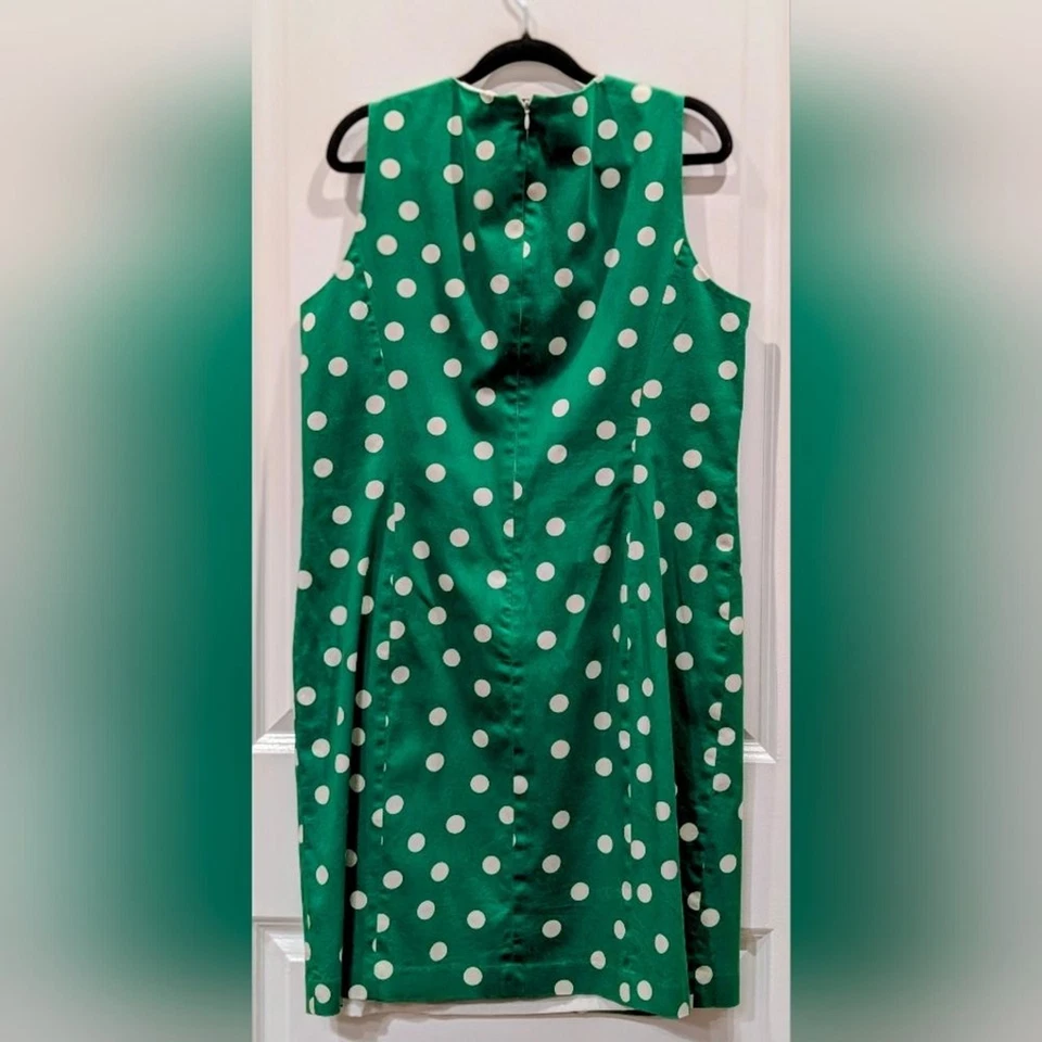 Vestido Anne Klein Verde y Blanco Lunares Midi Retro Preppy Vestido Vaina Talla 14 Foto 2 de 4