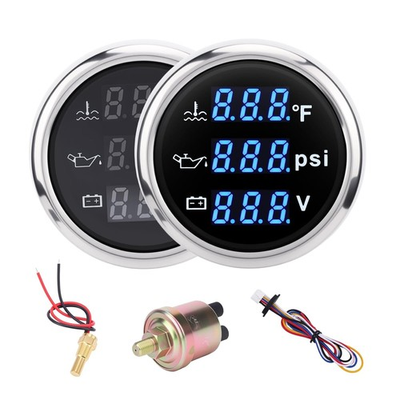 #ad 3in1 Triple Gauge Set Water Temp Oil Pressure Voltmeter Digital Blue $48.66