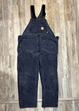 Carhartt FR Bib Overalls Mens 42x30 Navy Duck Canvas Double Knee CAT 2 Workwear