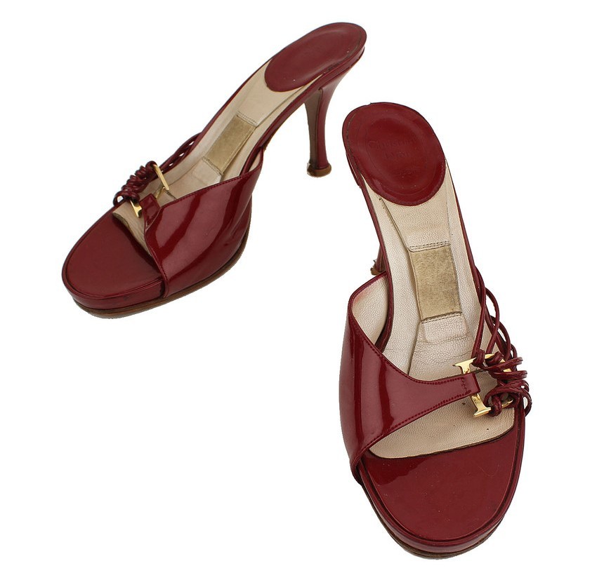 PANTOFOLA D’ORO Dior Ciabatte Mule Borgogna Pelle Verniciata Tono Oro Logo D 36 26810786