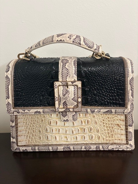 Brahmin HALLIE IVORY IGUANA ROCKVILLE Satchel Handbag with