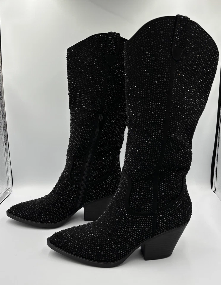 Botas Forever Western de strass pretas tamanho 10 panturrilha média - Imagem 2 de 4