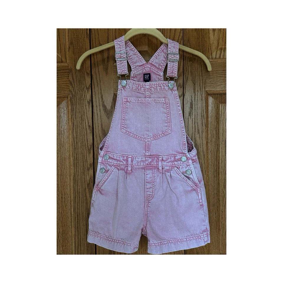 Gap Kids Girls Pink Denim Shorts Bib Overall Romper Adjustable Straps Size 8 (M) - Image 2 of 4