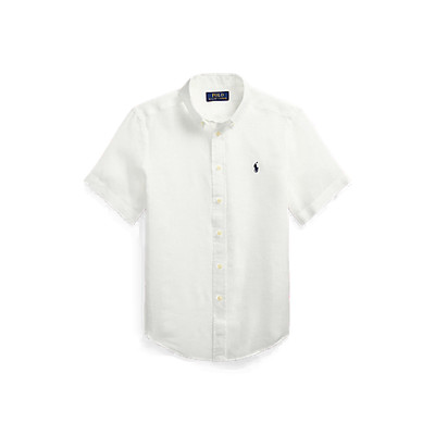 Polo Ralph Lauren Boys Linen Short-Sleeve Classic Shirt All White