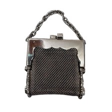 Vtg Silver Mesh Mini Purse Coin Clutch Chain Handle Ornate Art Deco Victorian
