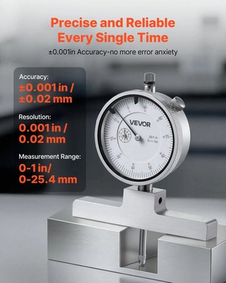 Depth Gauge, Depth Micrometer 0-22 inch Measuring Range, 0.001'' Resolution, with