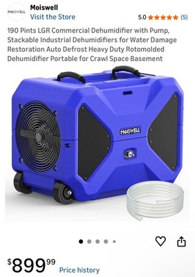 Moiswell 190 Pint Commercial LGR Dehumidifier with Pump Industrial 2500 Sq Ft