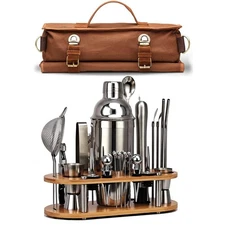 DUEBEL Bartender Kit 24-Piece Bar Tool Set with Travel Bag & Bamboo Stand—Mix...