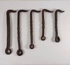 Lot Of Antique Forged Wrought Iron Gate Door Hooks Latches, Twisted