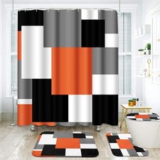 ArtSocket Geometric Orange Bathroom Set with Shower Curtain and Rugs Accessories