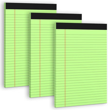3 Pack Colored Legal Pads 8.5 x 11 Wide Ruled Note Pads, Green Notepads Writing