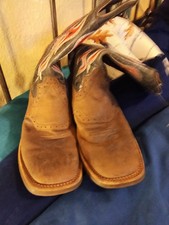 Old West Kids Brown Leather Western Boots Flame Stitching BSY1860 US 3.5