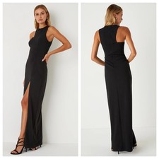 Lulus Poised Preparation Black Crepe Asymmetrical Column Maxi Dress Size M