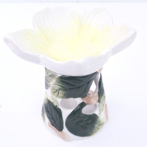 Tea Light Holder Floral, Leaf Design, Ceramic Woodland Yellow, Green