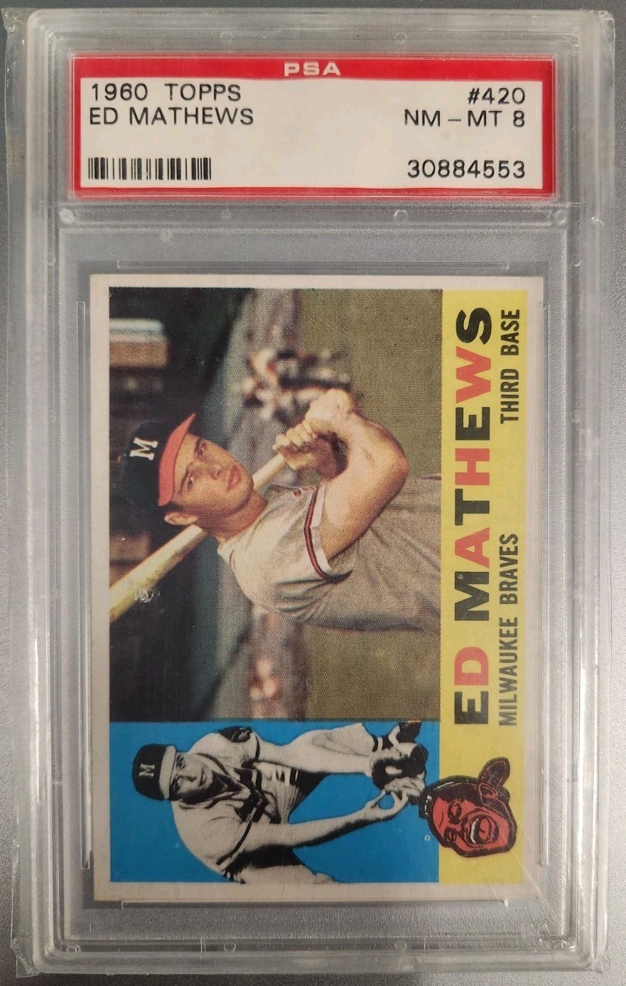 PSA 8 - 1960 Topps - Eddie Mathews #420 White Back - HOF *TEXCARDS*