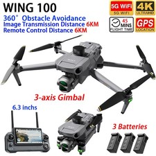 WING 100 Drone GPS WIFI FPV 6KM 4K Doppia Fotocamera Selfie Controllo Schermo Quadricottero