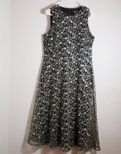 LAUREN RALPH LAUREN 8 Black Sheer Embroidered Overlay Dress Lined