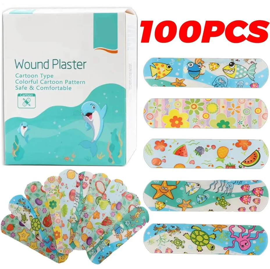 100Pcs Kids Cartoon Bandages Waterproof Flexible Adhesive Strips New