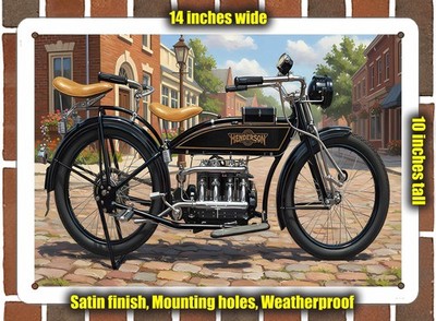 Metal Sign - 1916 Henderson Tandem Seat Motorcycle Oil Painting - 14x10