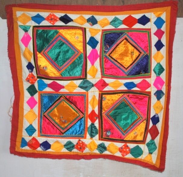 Vintage Indian Hand Patch Work Satin Embroidered Tapestry Ethnic Wall Decor 26"