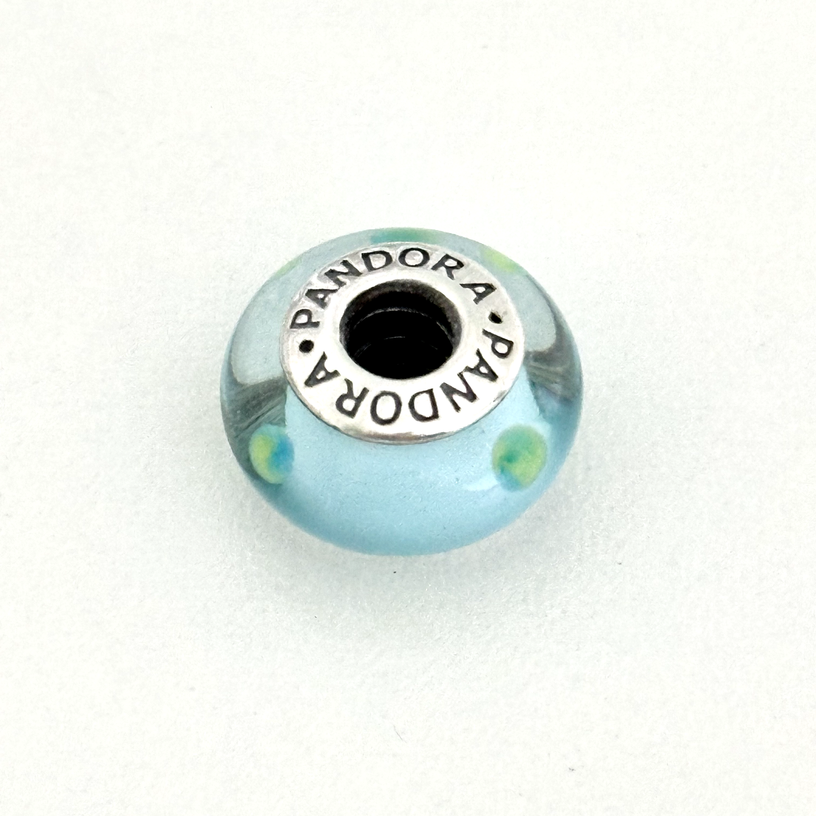 Pandora Sterling Silver Blue Green Polka Dot Murano Glass Bead Charm for Bracelets