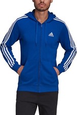 Adidas Essentials French Terry 3-Stripes Full-Zip Hoodie Royal Blue Size Large