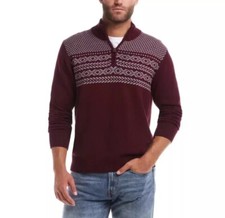 Weatherproof Vintage Men's Fair Isle 1/4 Zip Pullover Sweater, Red, Size L