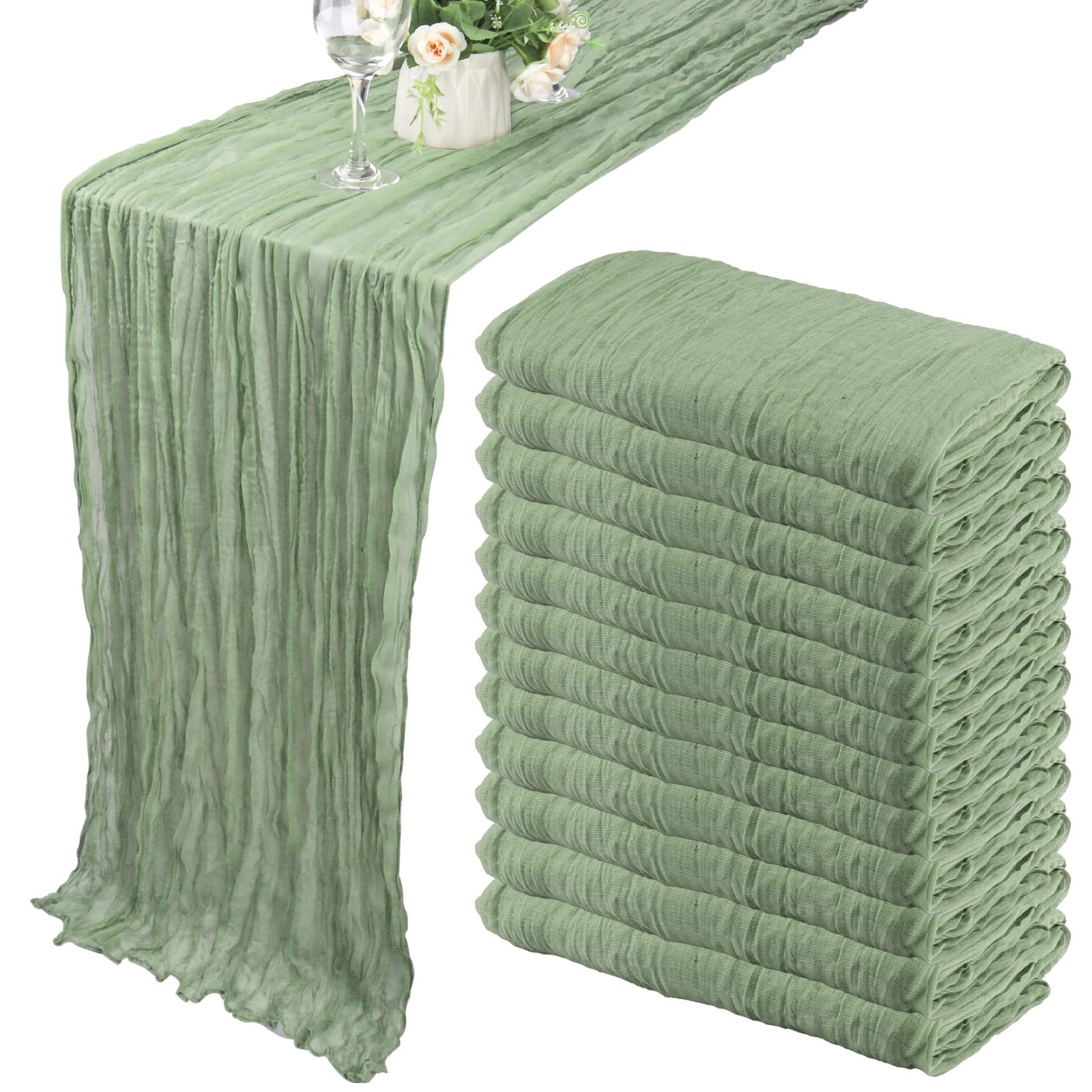 12 Pack 10Ft Cheesecloth Table Runner 35x120 Inch Boho Gauze Table Runner Che...