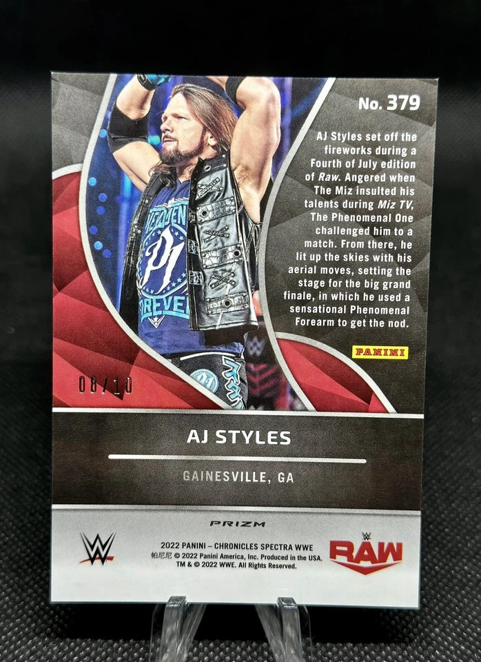 AJ STYLES #379 2022 Panini Chronicles WWE SPECTRA GOLD PRIZM 8/10 - Image 2 of 2