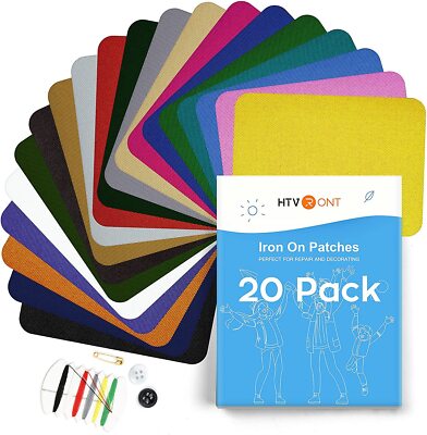20Pc DIY Iron on Denim Fabric Patches 3.7'' by 4.9'' for Clothing Jeans Repair Kit