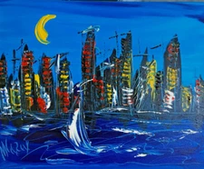 MODERN ABSTRACT BLUE SKY NY by Mark Kazav   CANVAS Original Oil Painting IMPASTO