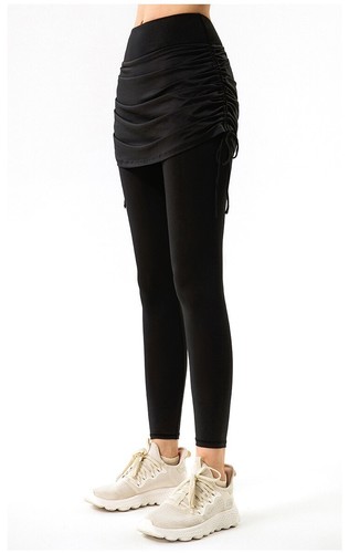 Women's Skirted Leggings High Waisted Yoga Tennis Golf Pants with Gathered Skirt - Picture 9 of 23