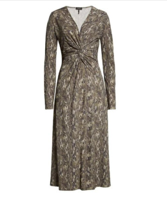 NEW, Rag & Bone Jules Jersey Midi Dress in Green Snake Print Size M #D5767