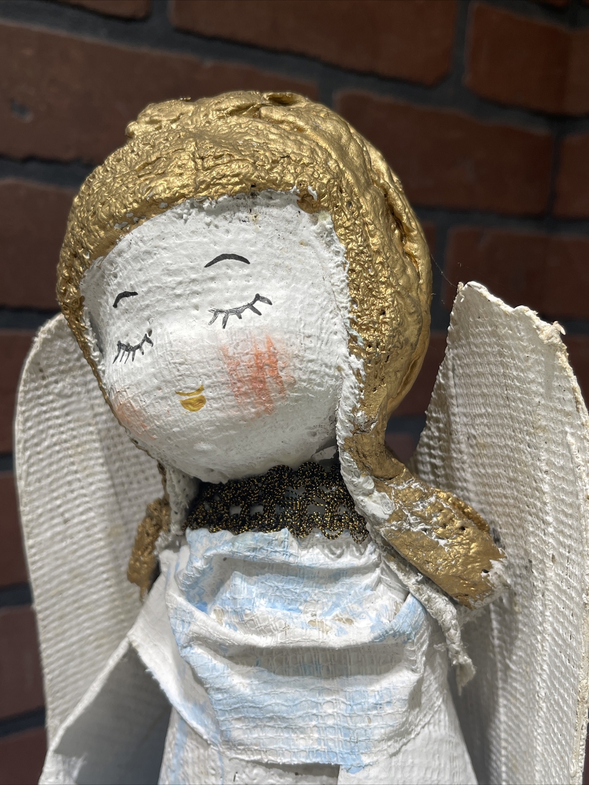 Vintage Paper Mache Christmas Angel 16" Doubl Glo Handpainted Hand Made