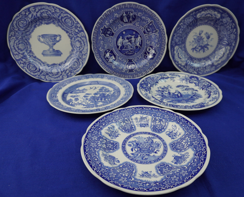 Spode Blue Room (6) Luncheon Plates, 9" Warwick Greek Floral Willow Filigree+S12