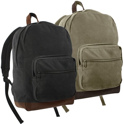 Vintage Canvas Backpack w/ Accented Leather - Teardrop Bookbag Knapsack Bag
