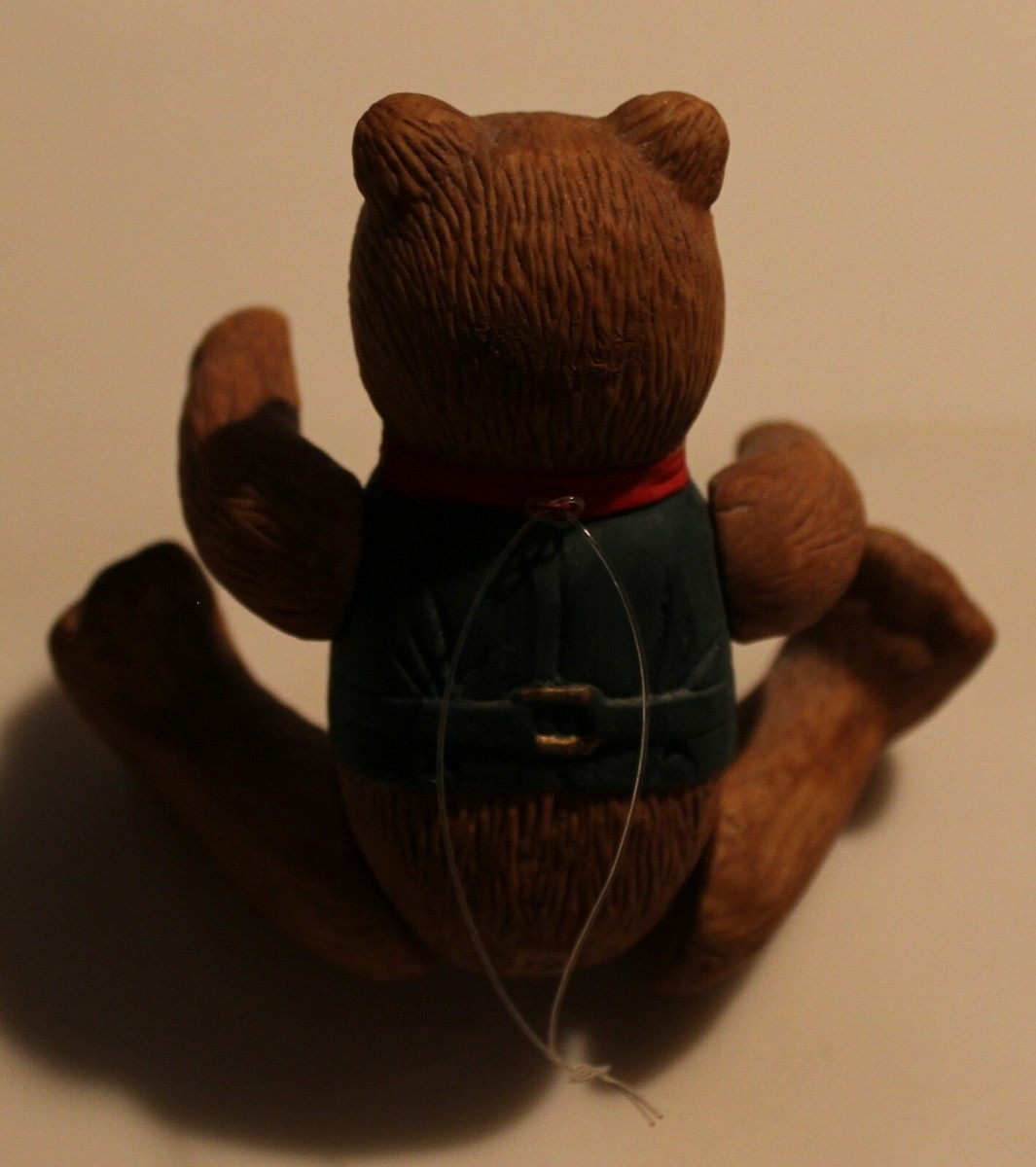 1983 Dept. 56 Porcelain Jointed Teddy Bear w/Striped Vest 4 3/8